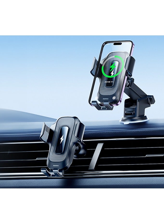 ريماكس شاحن سيارة لاسلكي ذكي - حامل هاتف كهربائي بقفل تلقائي، فتحة تهوية وحامل لوحة القيادة، قابل للتعديل للهواتف - Image 2