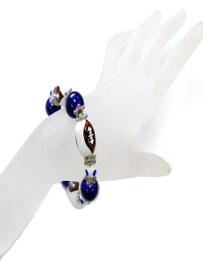 Linpeng Football Bracelet For Women, Blue White Glass Beaded Stretch Bracelet, Birthday Christmas Jewelry Gift For Mom, 1 pc - Image 2