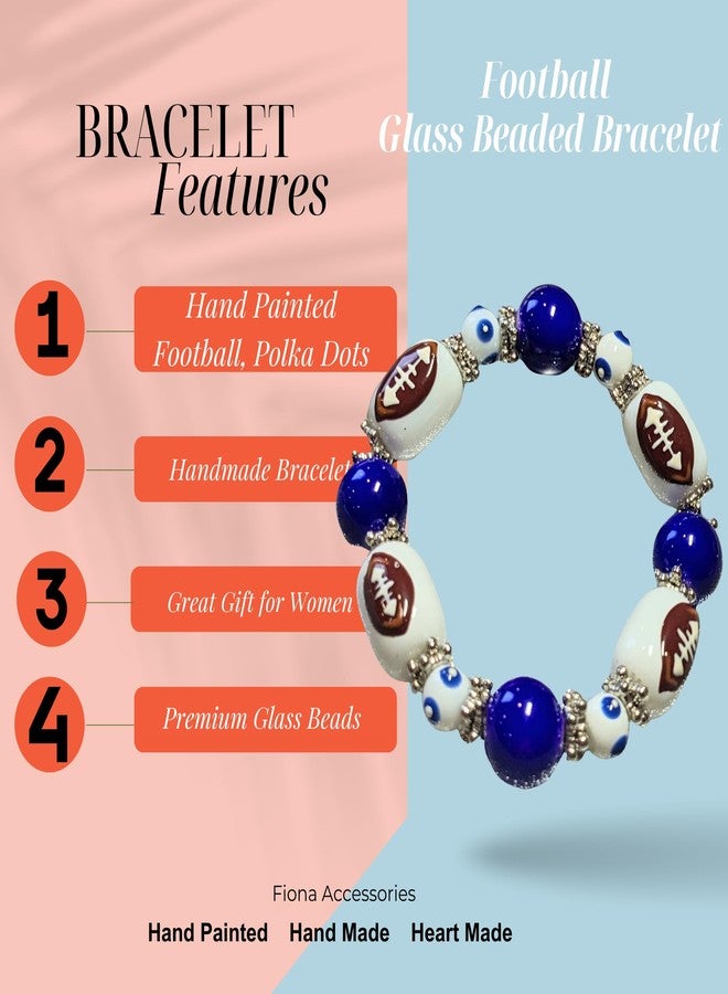 Linpeng Football Bracelet For Women, Blue White Glass Beaded Stretch Bracelet, Birthday Christmas Jewelry Gift For Mom, 1 pc - Image 3