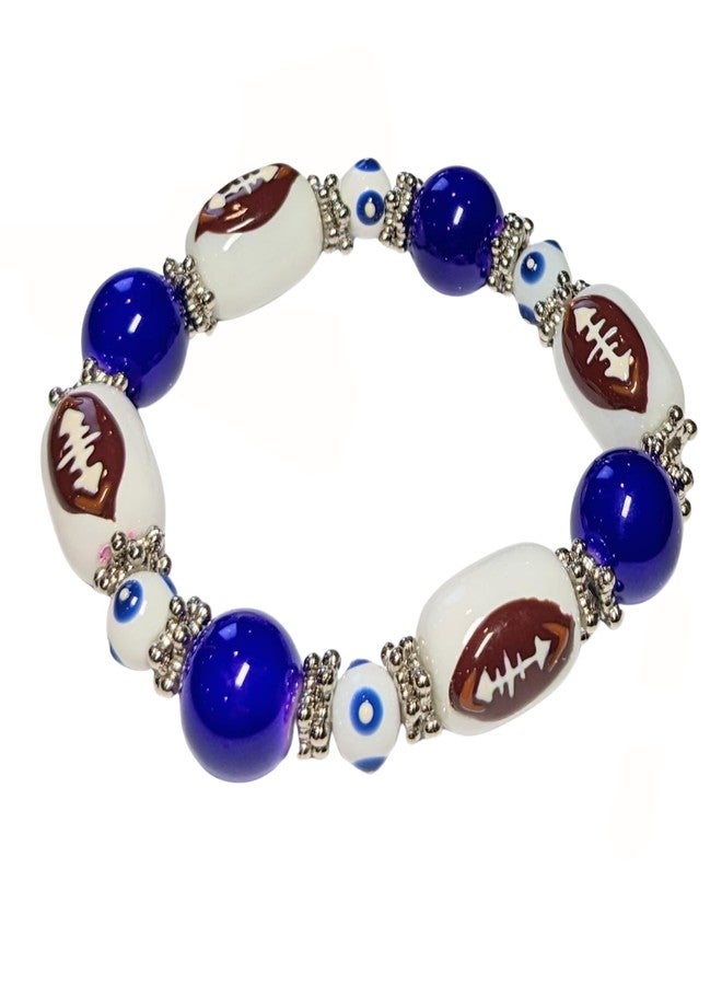 Linpeng Football Bracelet For Women, Blue White Glass Beaded Stretch Bracelet, Birthday Christmas Jewelry Gift For Mom, 1 pc - Image 4