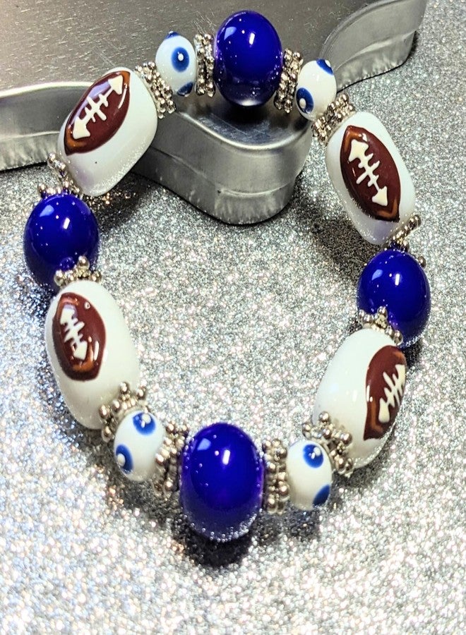 Linpeng Football Bracelet For Women, Blue White Glass Beaded Stretch Bracelet, Birthday Christmas Jewelry Gift For Mom, 1 pc - Image 5