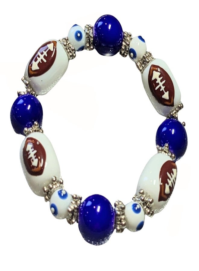 Linpeng Football Bracelet For Women, Blue White Glass Beaded Stretch Bracelet, Birthday Christmas Jewelry Gift For Mom, 1 pc - Image 1