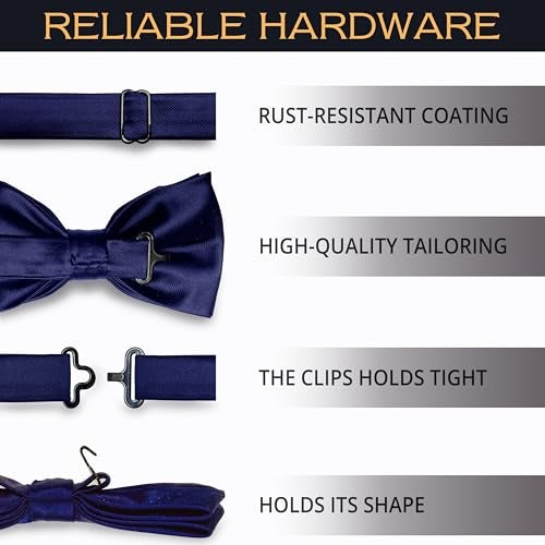 Adam Young Boy's Navy Blue Bow Tie Pre-Tied Style Formal Satin Classic Bowtie for Tuxedo Faux Silk (Medium, Navy Blue) - Image 5