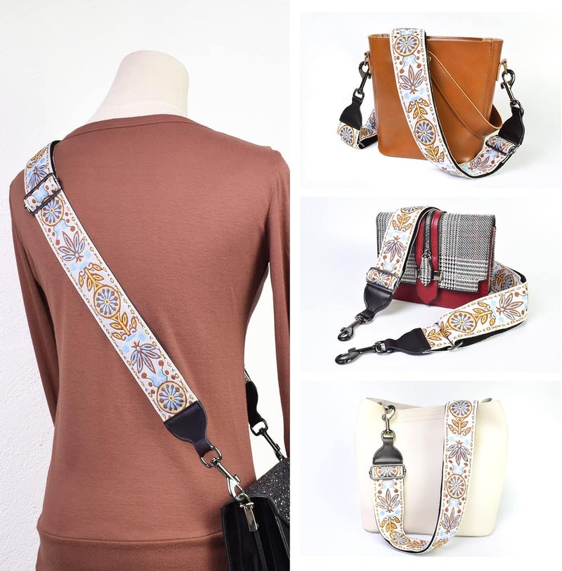 CLOUDMUSIC Banjo Strap Guitar Strap For Handbag Purse Jacquard Woven With Leather Ends And Metal Clips(Vintage Patten In White) - Image 5