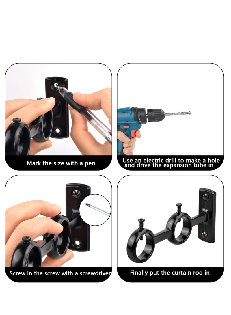 Zikra Bracket for Curtain Pole, 2pcs Double Curtain RodHolder, Wall Mount Heavy Duty Adjustable 28mm Curtain Rod Bracket for Window, Bedroom, Home Black - Image 3