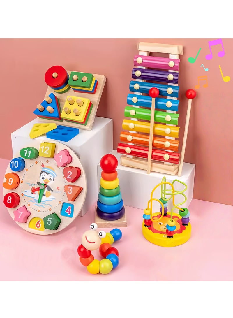 Beauenty Montessori Toys for 2 Year Old Boys Girls, 6PCS Kids Wooden Toys, Baby Boy Toys 3-6 Year Old, Preschool Educational Learning Toy for Kids Ages 3 4 5 6+, Birthday Gifts - Image 1