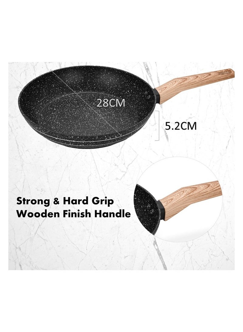 Auroware 10 Piece Non Stick Cookware Set Forged Aluminium Frying pan Casserole Sauce pan with Tempered Glass Lid wooden finish handle PFOA Free Dishwasher Safe - Image 4