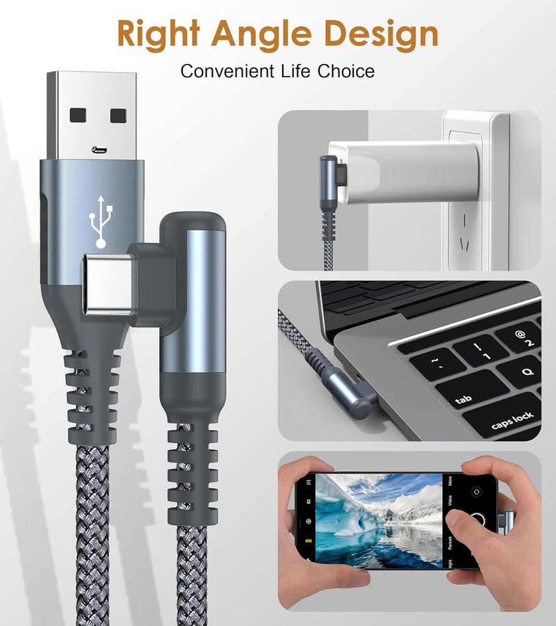 sweguard Wide range compatible material USB Type C Cable Right Angle [2-Pack,3M]-Nylon Braided Fast Charging USB C For iPhone 17 16 15 Pro Max,Samsung Galaxy S25 S24 S23 S22 S21 S20 S10 A53, Note Flip Pixel LG More USB C Device Carefully engineered build - Image 4