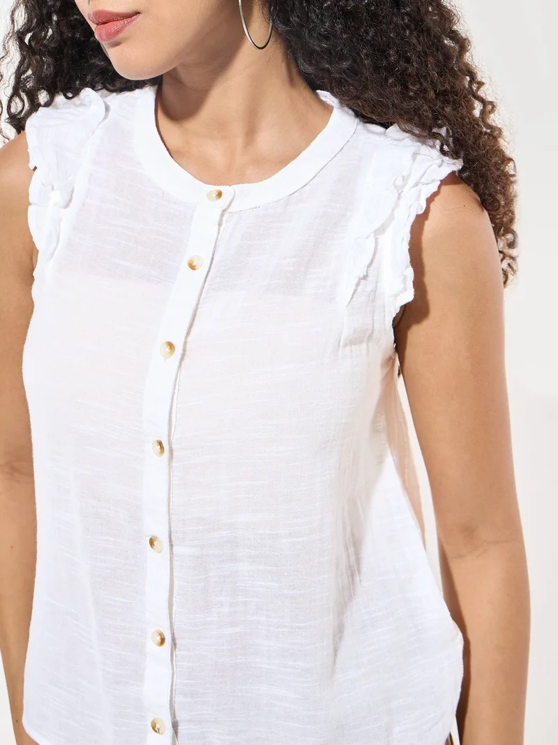 Outzidr  White Ruffle Sleeved Top for Women | Best Price UAE