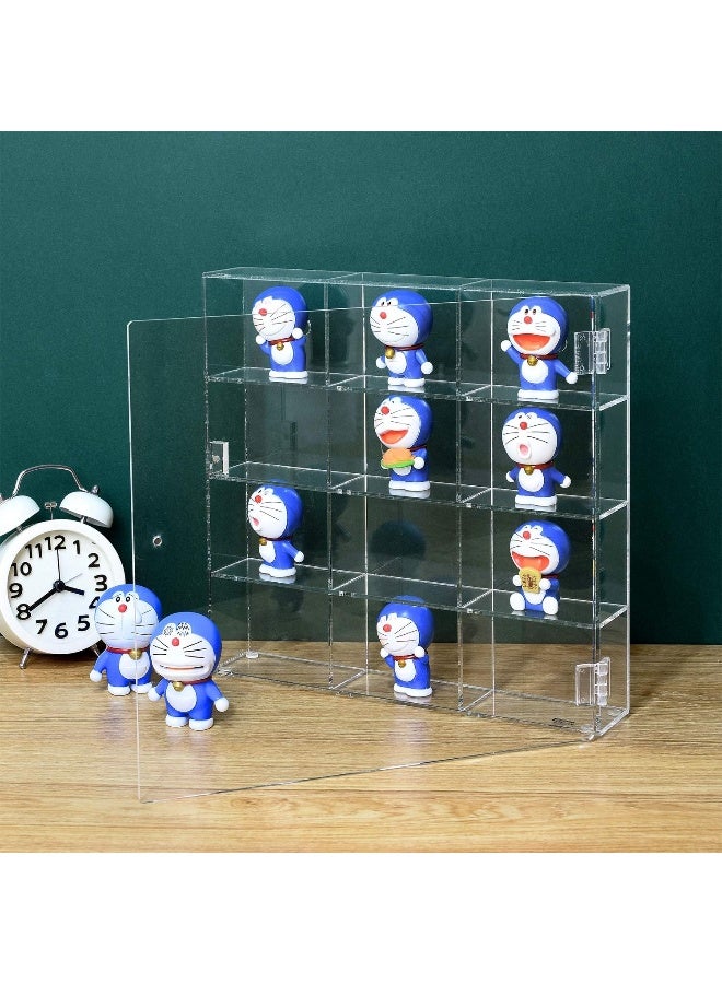 Acrylic Display Case, Clear Wall Mounted or Desktop 12 Compartments Display Cabinet Shelves Stand for Collectibles, Small Pop Figures, Gemstone or Jewelry, 10.7 W x 2 D x 10 H in