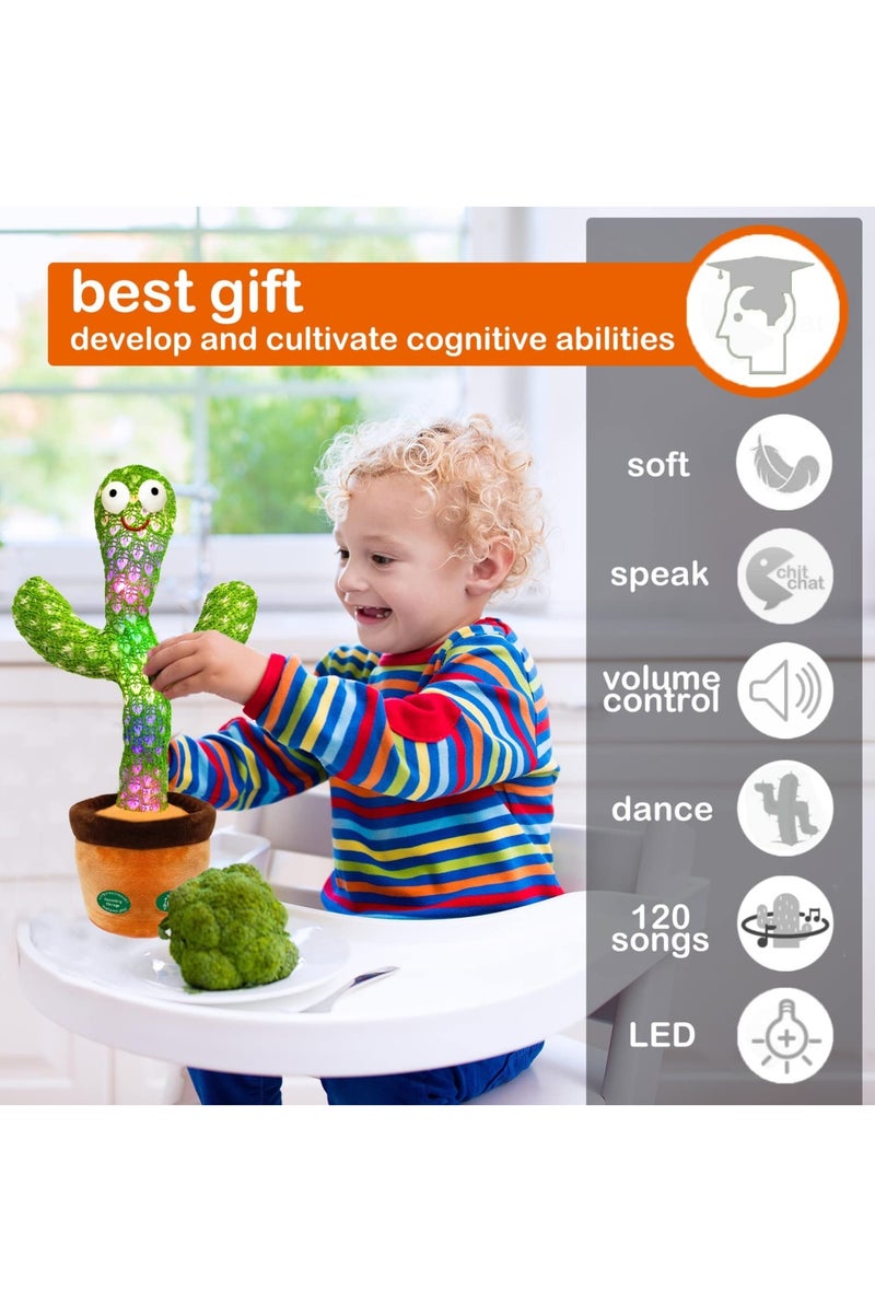 Quantum Bay Dancing Cactus Toy, Talking Cactus Plush with Music and LED, Singing Cactus Toy for Kids, Voice Recording Mimicking Toy, Repeats What You Say, Musical Plush Toy for Boys and Girls, Interactive Learning Gift for Children  - Image 3