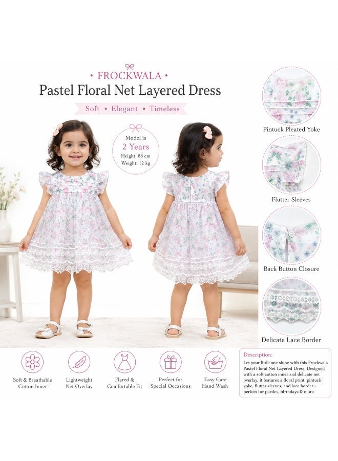 Frock wala Pastel Floral Net Layered Party Dress - Image 1