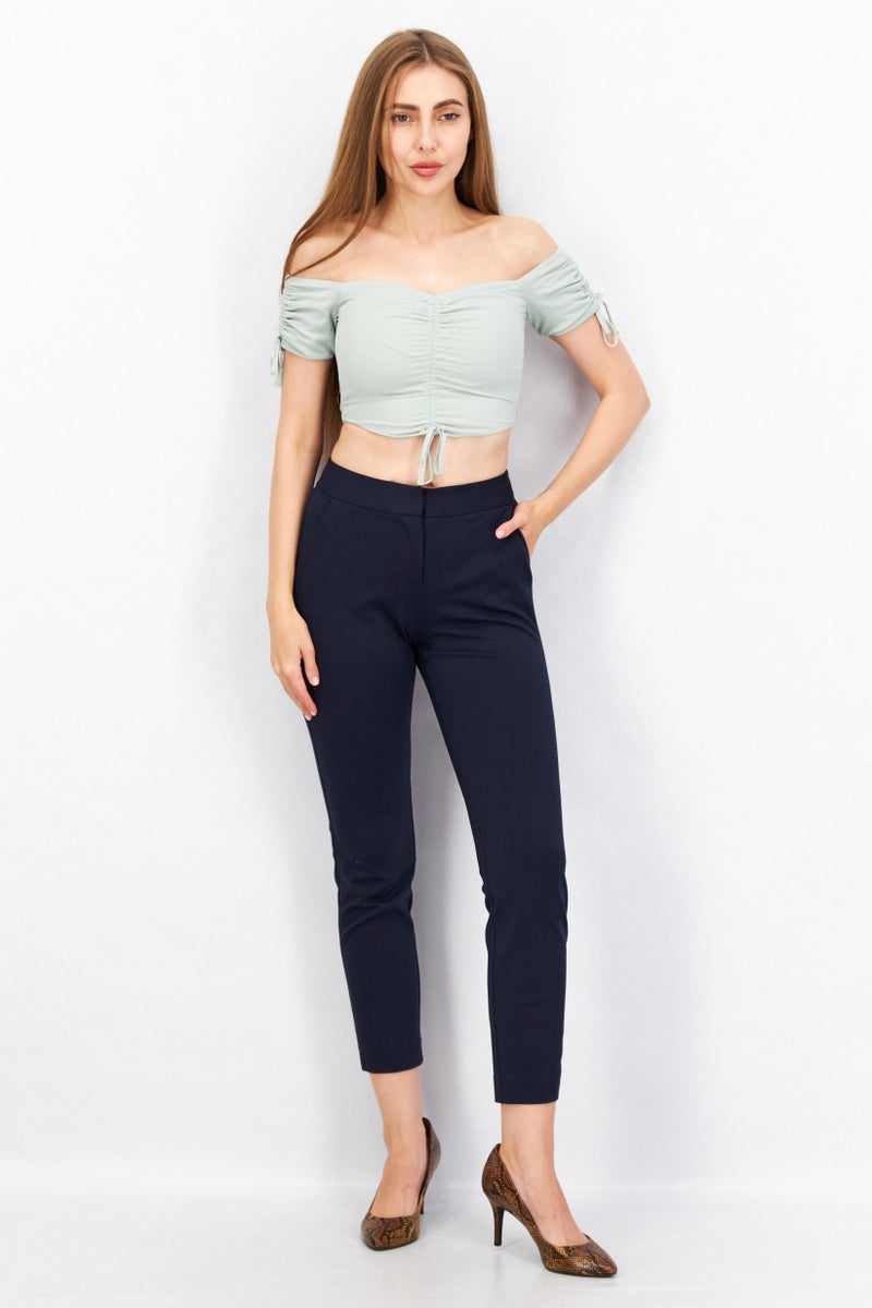 NA-KD Pamela x NA-KD Reborn Women Off Shoulder Short Sleeves Plain Cropped Top, Green - Image 3