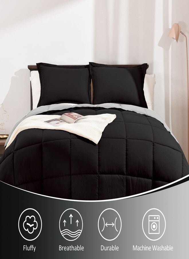 Basic Beyond Queen Comforter Set - Fluffy Comforter Queen Set for All Seasons - Reversible Black and Grey Queen Comforter Set for Mens - 3 Pieces (1 Comforter + 2 Pillow Shams) - Image 4