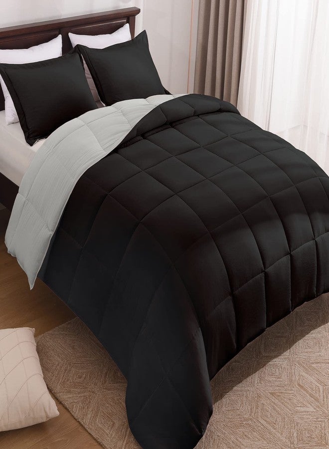 Basic Beyond Queen Comforter Set - Fluffy Comforter Queen Set for All Seasons - Reversible Black and Grey Queen Comforter Set for Mens - 3 Pieces (1 Comforter + 2 Pillow Shams) - Image 1