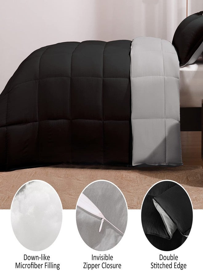Basic Beyond Queen Comforter Set - Fluffy Comforter Queen Set for All Seasons - Reversible Black and Grey Queen Comforter Set for Mens - 3 Pieces (1 Comforter + 2 Pillow Shams) - Image 3