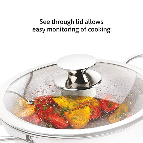 Alda Vitale Stainless Steel Cookware Triply Kadhai with Lid | Stainless Steel Deep Wok with lid 18cm (1.2L), Silver (Induction Friendly) - Image 2