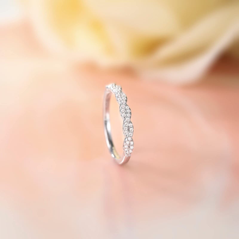 EAMTI 925 Sterling Silver Wedding Band for Women Cubic Zirconia Twisted Rope Half Eternity Band Ring Size 10.5 - Image 2
