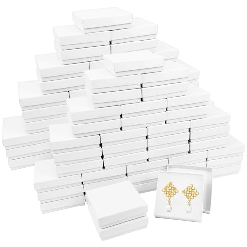 batifine Cardboard Jewelry Gift Boxes, 80 Pack 3.5x3.5x1 Inch, Bulk Cotton Filled Small Jewelry Boxes with Lids for Necklace Ring Bracelet Earring Display Box (White) - Image 1