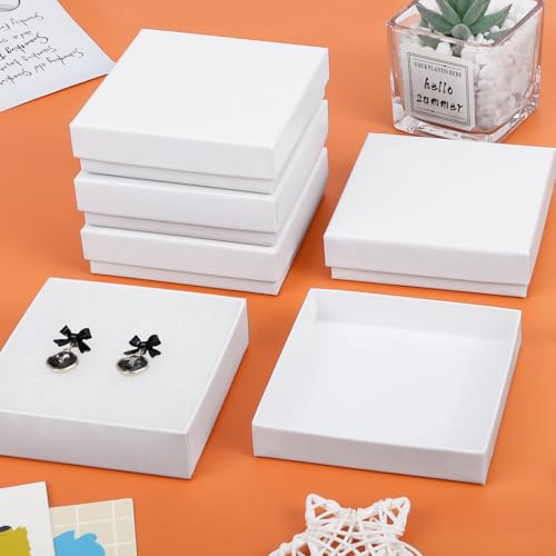 batifine Cardboard Jewelry Gift Boxes, 80 Pack 3.5x3.5x1 Inch, Bulk Cotton Filled Small Jewelry Boxes with Lids for Necklace Ring Bracelet Earring Display Box (White) - Image 5