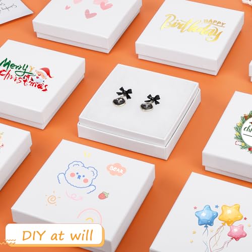 batifine Cardboard Jewelry Gift Boxes, 80 Pack 3.5x3.5x1 Inch, Bulk Cotton Filled Small Jewelry Boxes with Lids for Necklace Ring Bracelet Earring Display Box (White) - Image 4