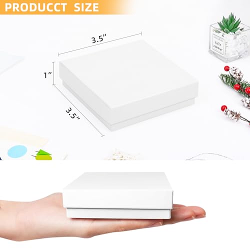 batifine Cardboard Jewelry Gift Boxes, 80 Pack 3.5x3.5x1 Inch, Bulk Cotton Filled Small Jewelry Boxes with Lids for Necklace Ring Bracelet Earring Display Box (White) - Image 2
