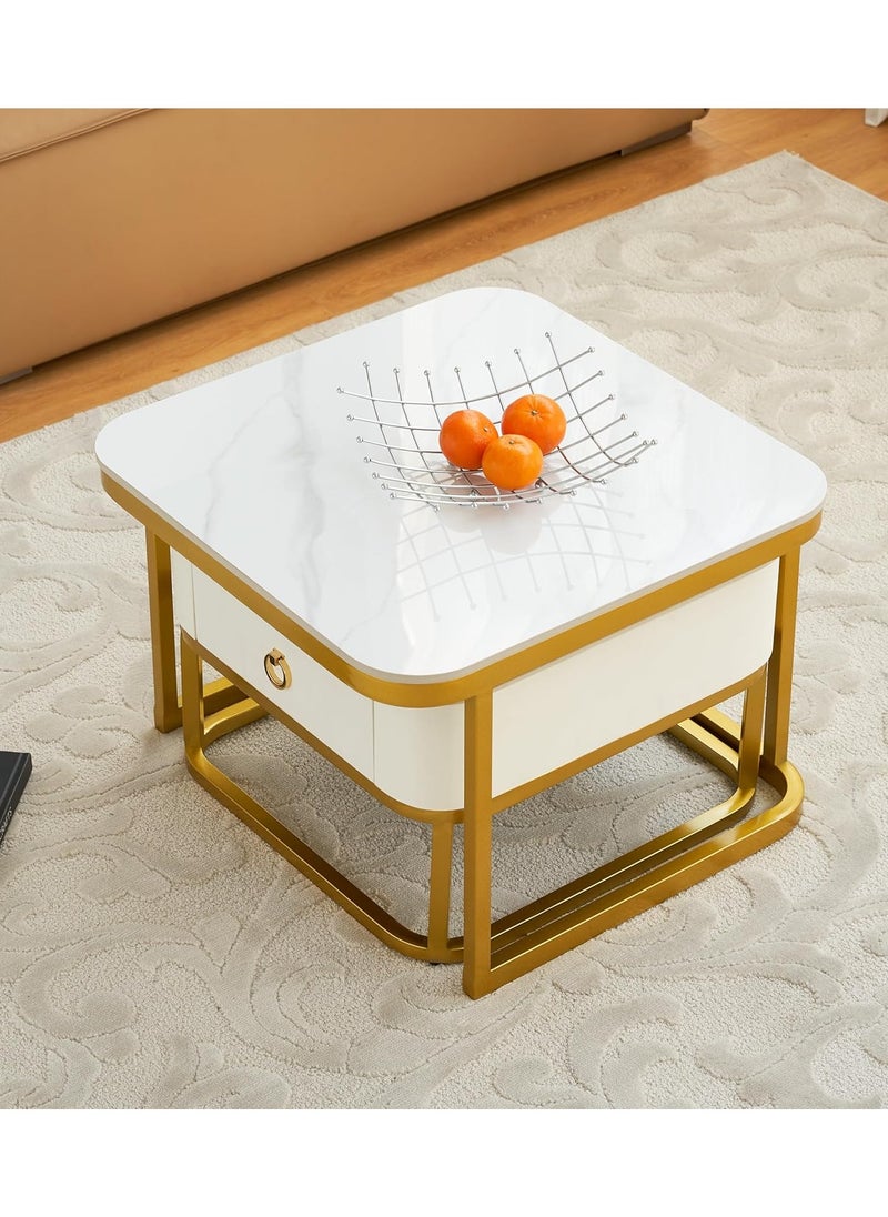 Modern Living Room Coffe Table Nesting Coffee Table Set of 2,Modern Side Table,Round Tempered Glass Marble Texture Stackable Coffee Tables,Living Room Sofa Table, Metal Frame