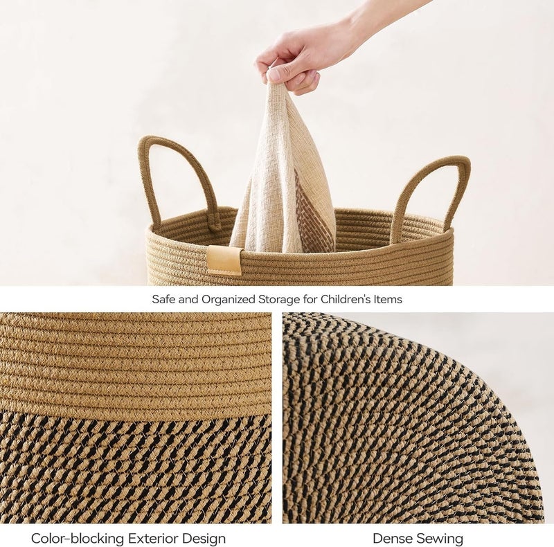Fohome Laundry Hamper Basket, 58L Tall Woven Rope Baby Nursery Hamper with Handles, Foldable Laundry Basket for Blanket Storage, Clothes, Decorative Storage Basket (B) - Image 3