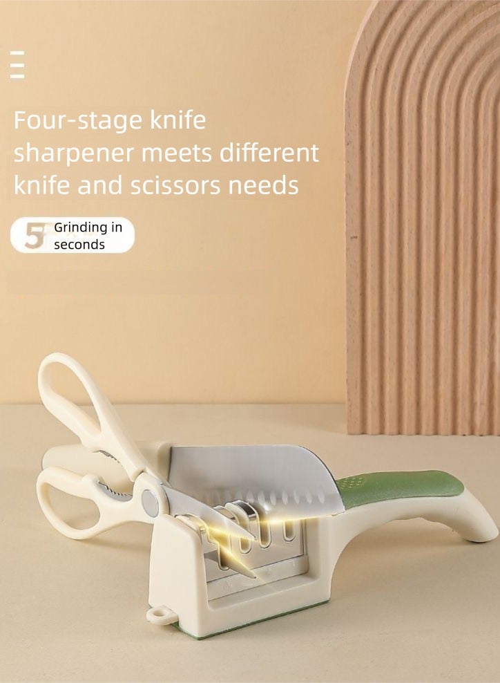 مبراة سكاكين 4 في 1 مع 4 مراحل، مبراة سكاكين محمولة تساعد على إصلاح واستعادة وتلميع الشفرات، بما في ذلك الشفرات المستقيمة والمسننة والمقص - Image 2