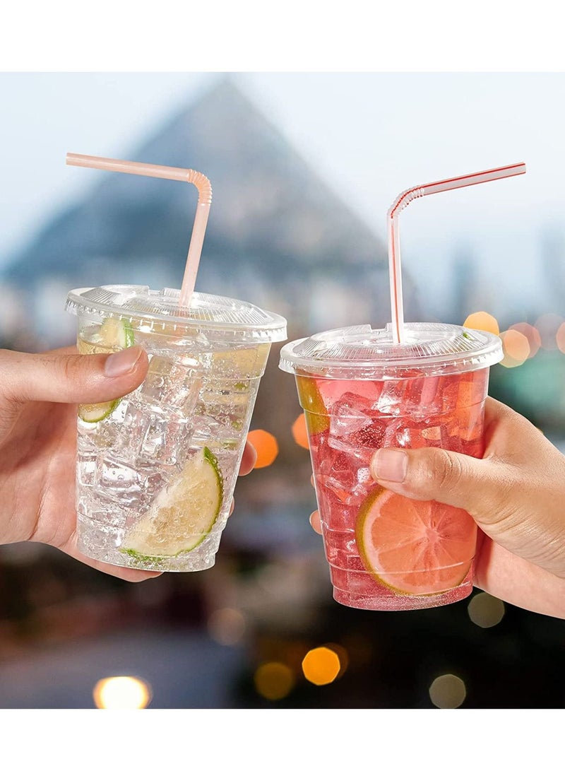 vsell24 12oz Disposable Drinking Plastic Cups With Flat Lid Clear For Home And Office  - Image 5