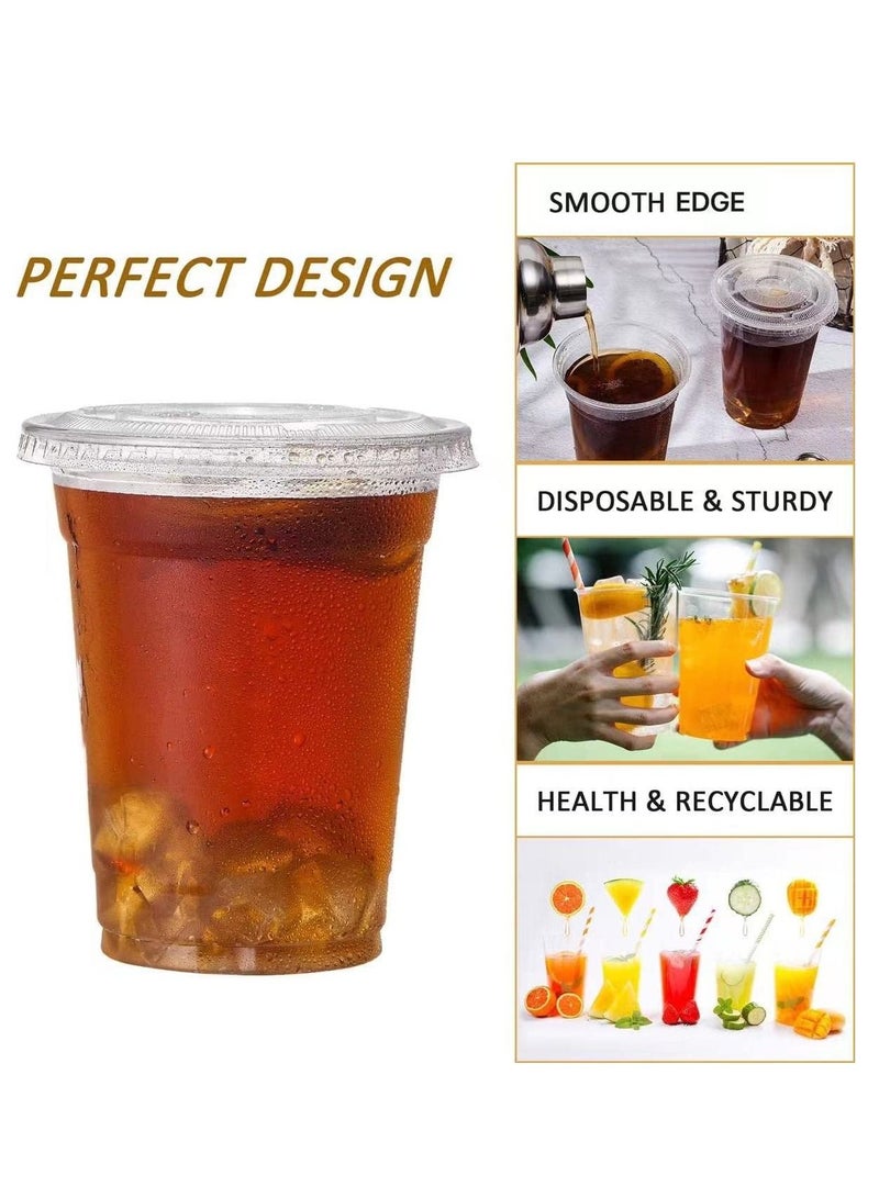 vsell24 12oz Disposable Drinking Plastic Cups With Flat Lid Clear For Home And Office  - Image 3