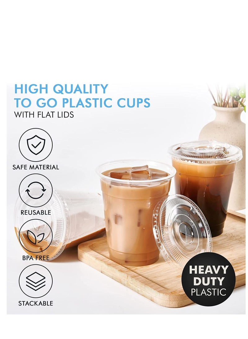 vsell24 12oz Disposable Drinking Plastic Cups With Flat Lid Clear For Home And Office  - Image 4