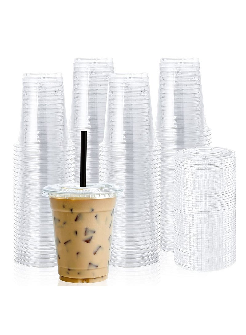 vsell24 12oz Disposable Drinking Plastic Cups With Flat Lid Clear For Home And Office  - Image 1