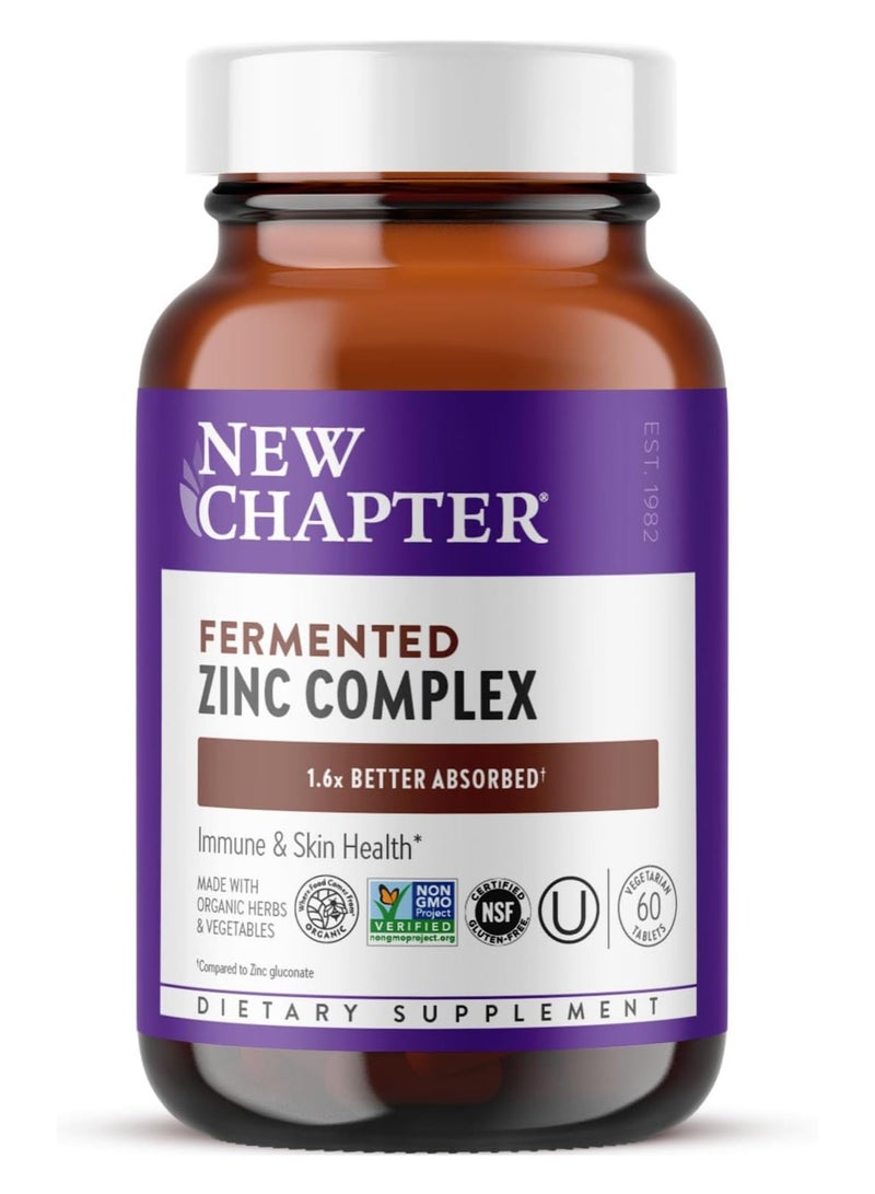 New Chapter Zinc Supplement, New Chapter Fermented Zinc Complex, ONE Daily for Immune Support + Skin Health + Non-GMO Ingredients, Easy to Swallow & Digest, 60 Count (2 Month Supply)