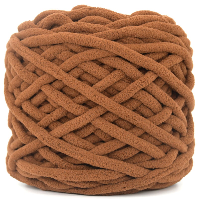 Chunky Velvet Chenille Yarn for Crocheting Velvet Fluffy Plush Thick Bulky Chunky Chenille Velvet Soft Baby Blanket Yarn for Crocheting Hand Knitting 100gDark Brown