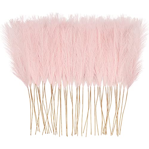 obbsie 50pcs Pink Faux Pampas Grass Decor 216 Short Artificial Pompous Grass Floral Fake Pompas Grass Branches Vase Filler Flower Arrangement for Home Wedding Boho Decor