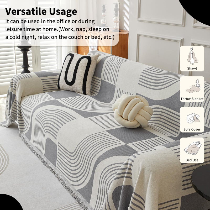 WEYOND Boho Couch Cover Sofa Covers Washable, Chenille Couch Covers for 3 Cushion Couch Sofa Pet Friendly, Bohemian Sofa Slipcovers for Sectional Sofa, Loveseat, 2 3 4 Seater (71" x 102", Grey) - Image 5