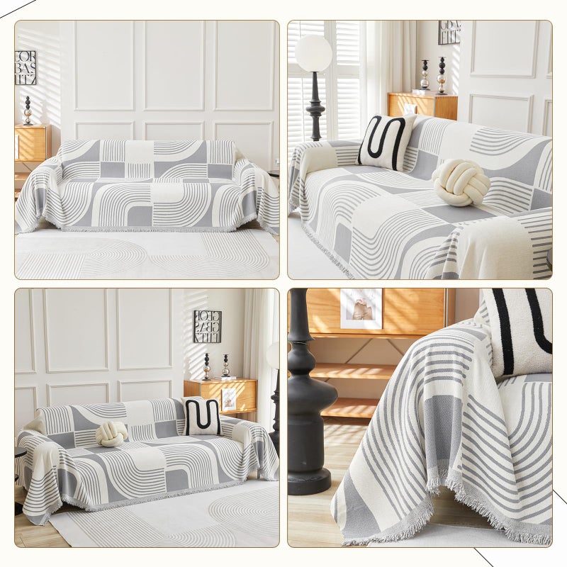 WEYOND Boho Couch Cover Sofa Covers Washable, Chenille Couch Covers for 3 Cushion Couch Sofa Pet Friendly, Bohemian Sofa Slipcovers for Sectional Sofa, Loveseat, 2 3 4 Seater (71" x 102", Grey) - Image 2