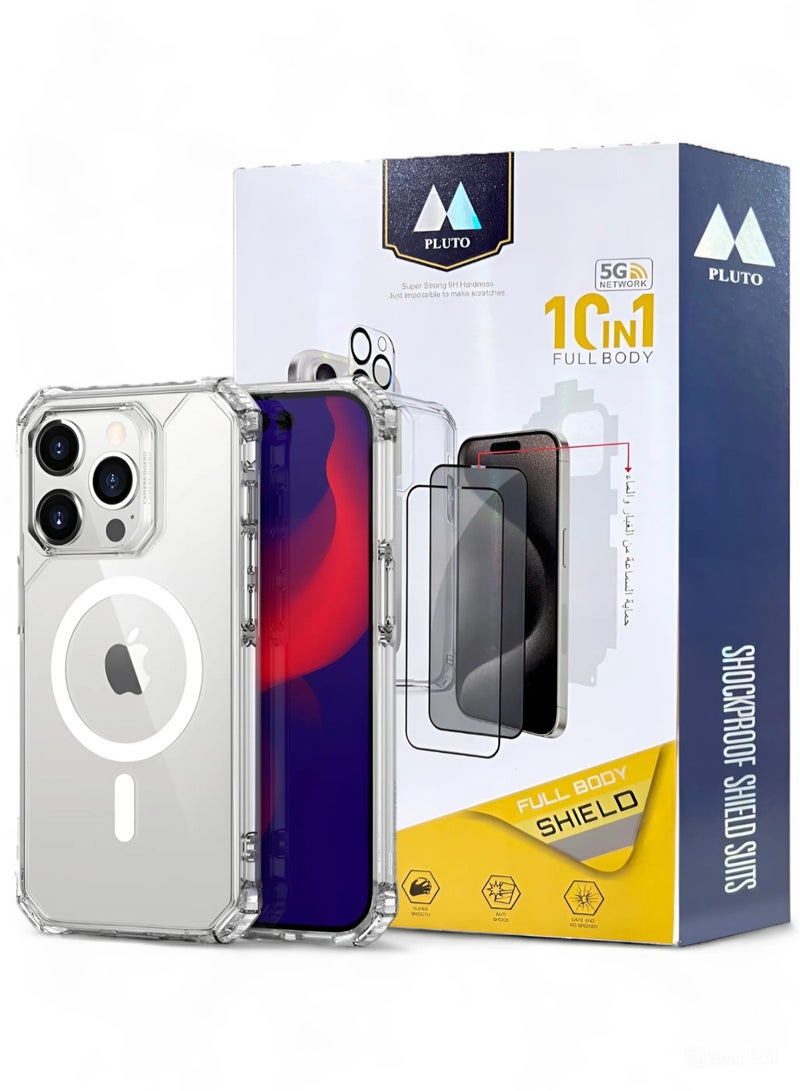 Pluto Complete protection package for iPhone 14 Pro, the strongest original package from Pluto (10in1), protection case that supports MagSafe wireless charging, mobile screen protection, camera lens protection - Image 1