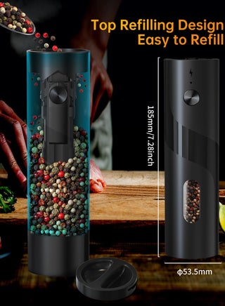 Electric Rechargeable Salt and Pepper Grinder Set Top-Refill Automatic Pepper Mill Grinder with Charging Base, Adjustable Coarseness, Easy Filling Larger Capacity with Led for Home Kitchen - view 2