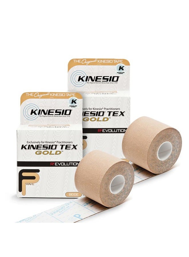Kinesio Taping - Elastic Therapeutic Athletic Tape Tex Gold FP - Beige– 2 in. x 13 ft - 2 Pack - Image 1