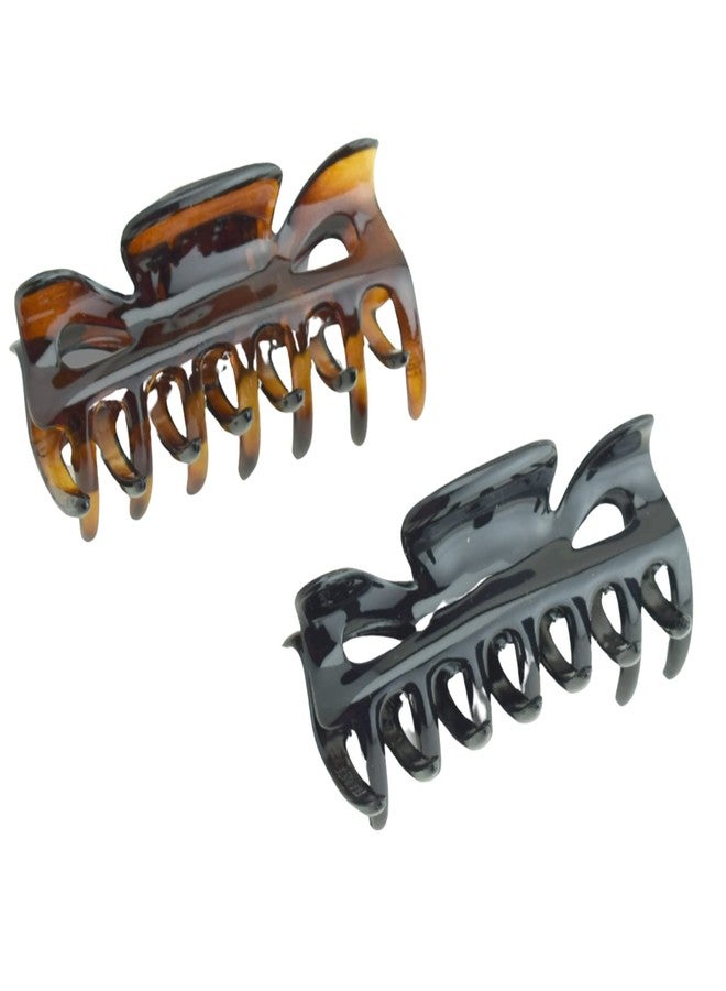 Parcelona French Classic Small 2.5" Celluloid Set of 2 Jaw Hair Claw Clips for Women and Girls (Tortoise Shell and Black) - Image 1
