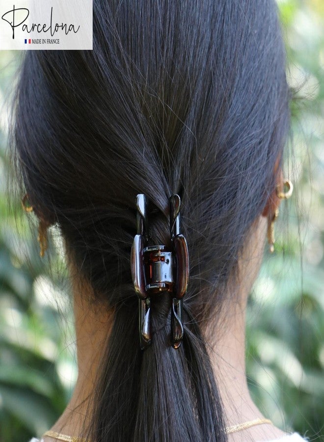 Parcelona French Classic Small 2.5" Celluloid Set of 2 Jaw Hair Claw Clips for Women and Girls (Tortoise Shell and Black) - Image 4
