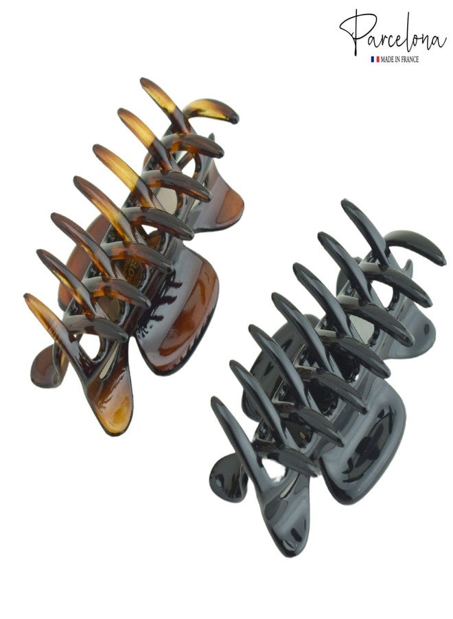 Parcelona French Classic Small 2.5" Celluloid Set of 2 Jaw Hair Claw Clips for Women and Girls (Tortoise Shell and Black) - Image 5