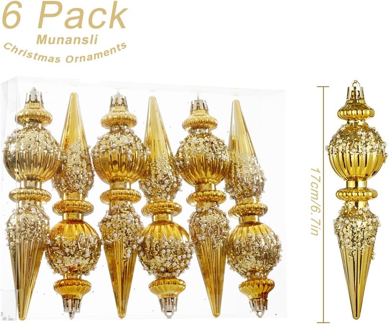 Munansli Gold Christmas Ornaments Set,6 Pack Plastic Shatterproof Christmas Ball Hanging Ornaments for Xmas Tree Decorations(6.7Inch) - Image 3