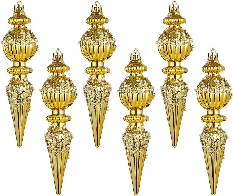 Munansli Gold Christmas Ornaments Set,6 Pack Plastic Shatterproof Christmas Ball Hanging Ornaments for Xmas Tree Decorations(6.7Inch) - Image 5