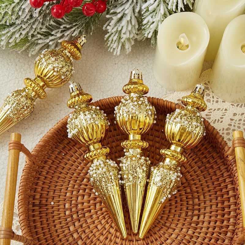 Munansli Gold Christmas Ornaments Set,6 Pack Plastic Shatterproof Christmas Ball Hanging Ornaments for Xmas Tree Decorations(6.7Inch) - Image 2