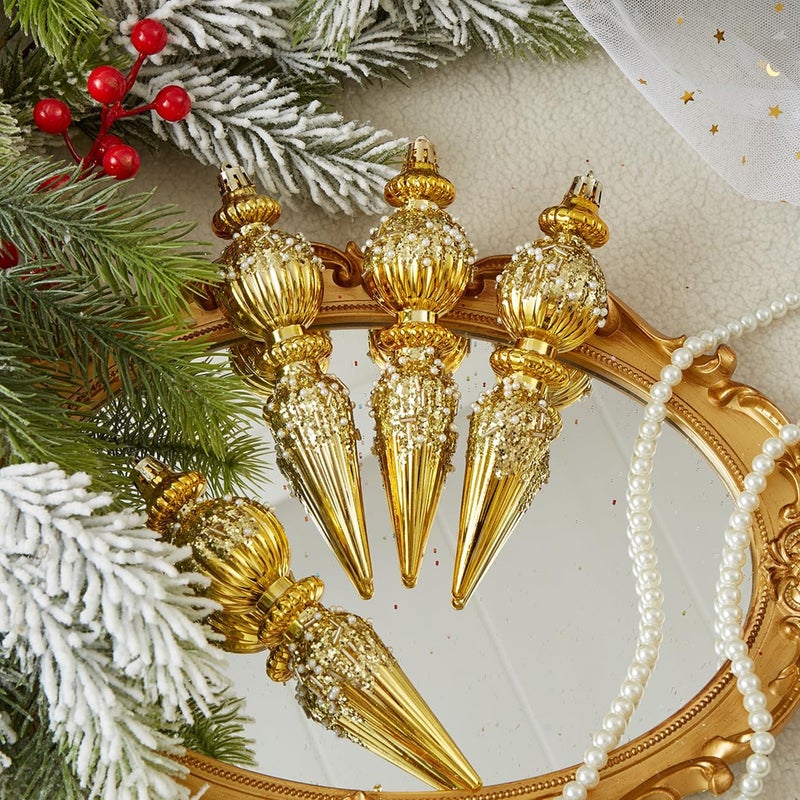 Munansli Gold Christmas Ornaments Set,6 Pack Plastic Shatterproof Christmas Ball Hanging Ornaments for Xmas Tree Decorations(6.7Inch) - Image 4