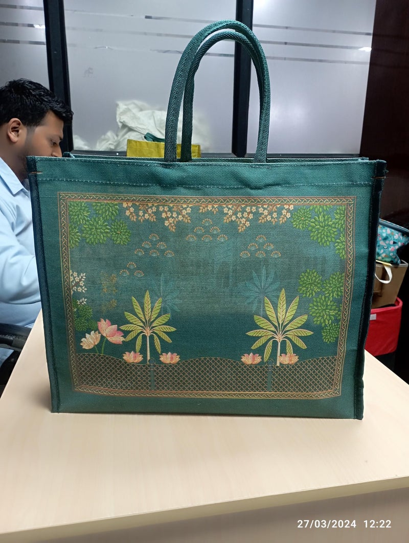 SHIBUI Big Heavy Duty Large Eco Waterproof Cotton Canvas Cloth Grocery Shopping Bag for Men Ladies Vegetable Milk Fruits with Hand Carry Handle Lunch Box Jhola Tote Bags. (Pack of 1) - Image 2