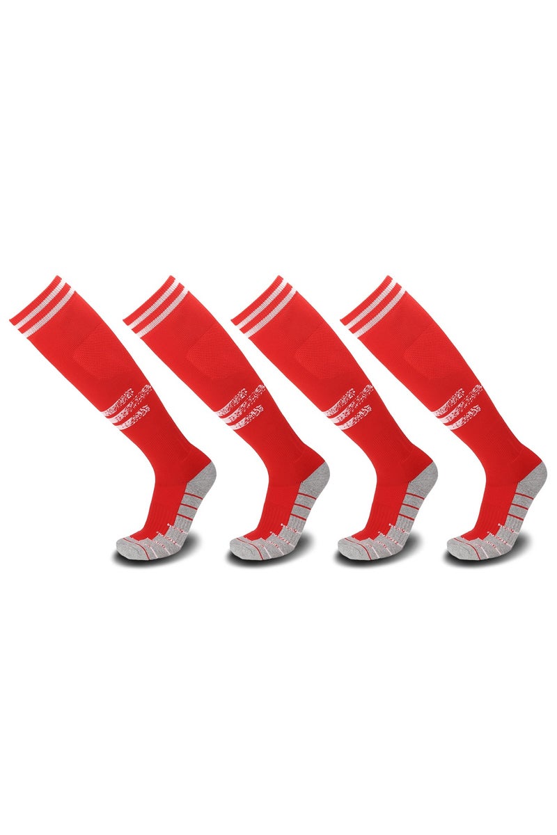 SKY WING Soccer Socks, Sport Knee High Socks Calf Compression Athletic Socks for Mens and Women Running&Training Football Thickening Keep Warm Sock-Red-4 Pair - Image 1